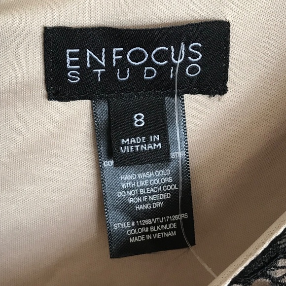 EN FOCUS STUDIO Lace Overlay Midi Dress Black Women’s Size 8 - Picture 15 of 16